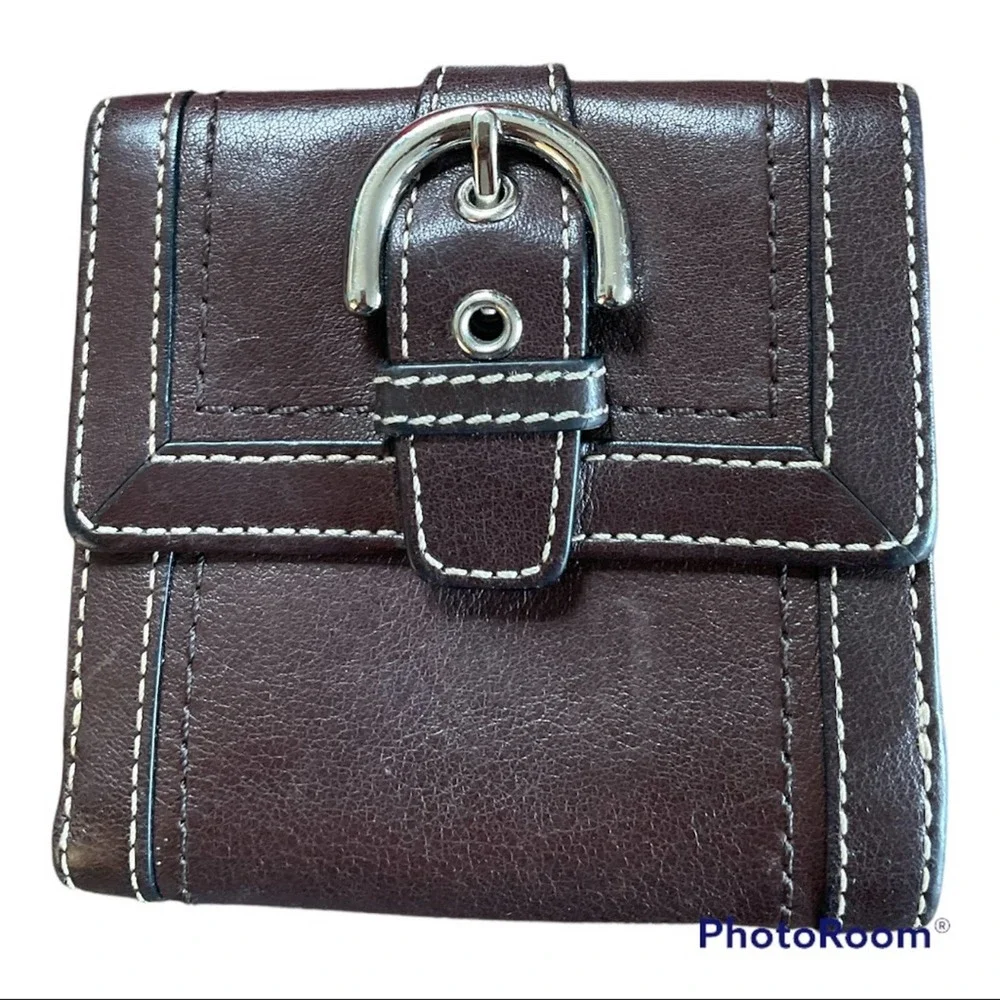 Coach Brown Silver Buckle Bifold Leather Wallet - Picture 2 of 5
